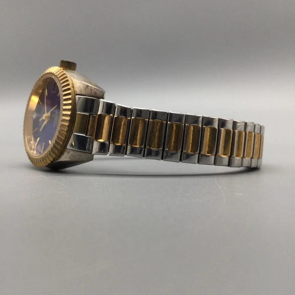 Benrus Womens Watch 24mm Blue Dial Two Tone Diamond Date Stretch New Battery